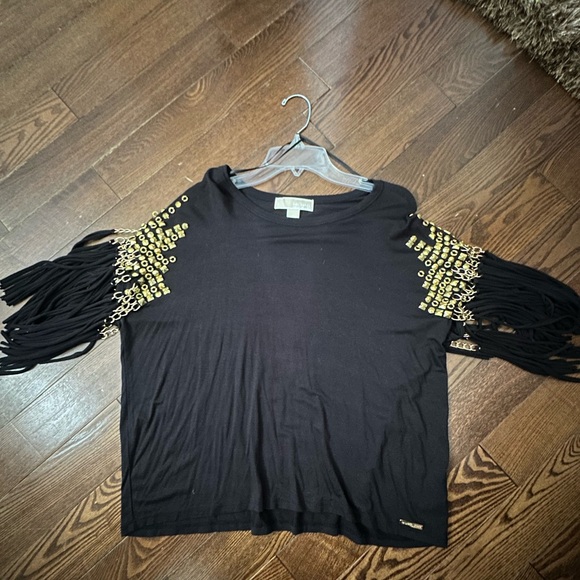 Michael Kors Tops - Michael Kors Black Top with Gold Fringe Accents